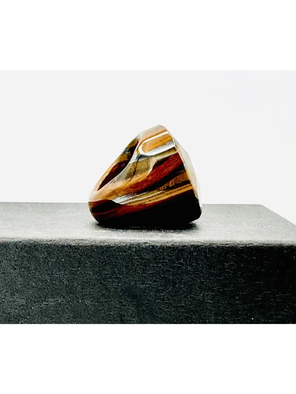 Men's large faceted chunky tiger's eye pinky ring;